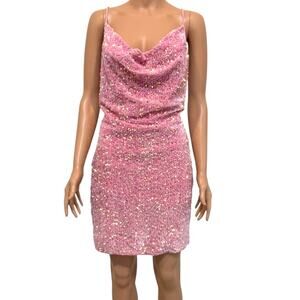 Shop17 XL sequin cowl neck stretch open low back mini dress D4 3048